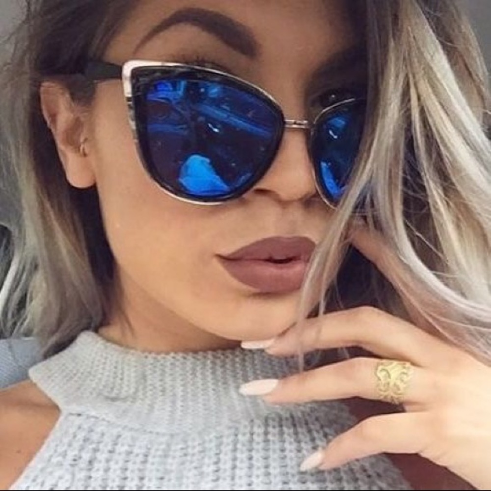 Blue & Gold Mirrored Cat Eye Oversized Sunnies